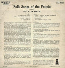 Folk Songs of the People album by Pick Temple (Back)